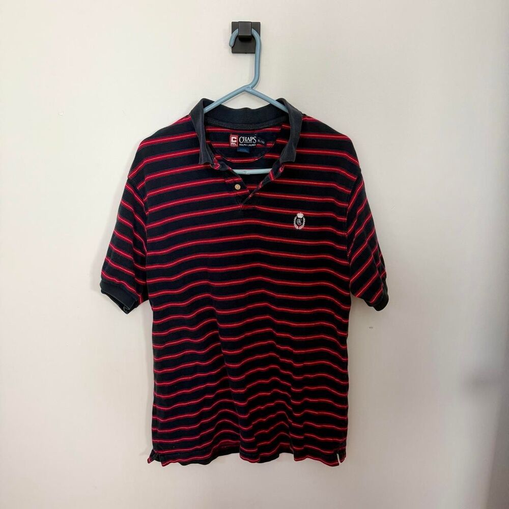 Vintage Chaps Ralph Lauren red and navy striped polo shirt Size XL